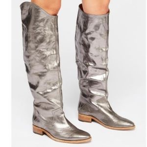 Free People Silver Leather Riding Boots size 10